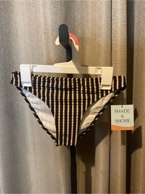 NWT Shade & Shore Black and Peach Stripe Women’s Bikini Bottoms XS